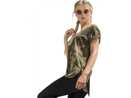 Dámské maskáčové oversize triko s kulatým lemem (Velikost XS, Barva tmavá kamufláž)