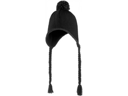 Pohodlná teplá čepice Inca s pletenými střapcemi (Barva černá)