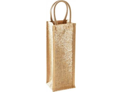 Třpytivá dárková jutová taška na láhev 4 l (Velikost 12 x 35 x 11 cm, Barva Natural Gold)