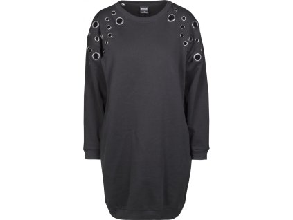 Oversize šaty Urban Classics s kovovými oky na rukávech (Barva černá, Velikost 3XL)