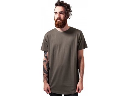 Prodloužené mírně zaoblené pánské triko Urban Classics 100% bavlna (Barva vojenská zelená, Velikost XXL)