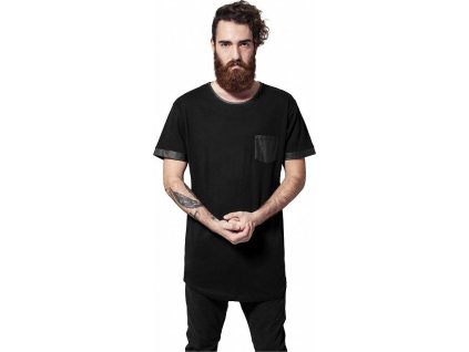 Prodloužené bavlněné triko Urban Classics s koženkovými prvky
