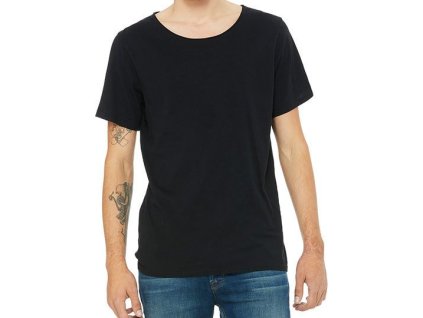 Pánské lehké triko Canvas s nezačištěným lemem kolem krku (Velikost S, Barva černá)