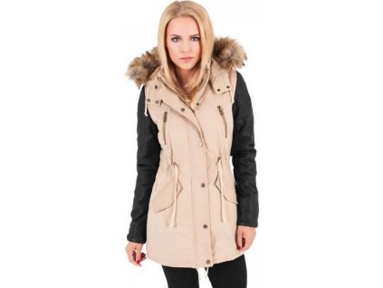 Zateplená parka Urban Classics s kožíškem, rukávy z imitace kůže (Barva černá - černá, Velikost L)
