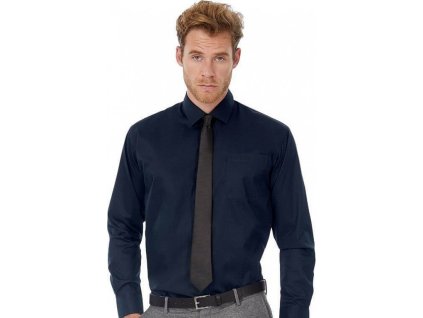 Pánská keprová košile se zaobleným spodním lemem, dlouhý rukáv (Velikost S (37/38), Barva černá)