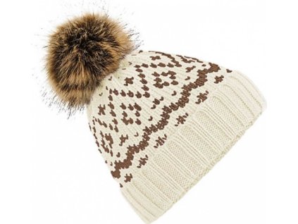 Teplá čepice s norským vzorem a odnímatelnou bambulí pom pom (Barva červená - bílá)