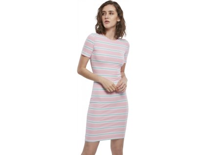 Strečové šaty s rukávky Urban Classics délka nad kolena (Velikost L, Barva růžová - modrá)