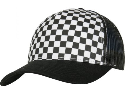 Trucker snapback kšiltovka se šachovnicovým designem (Barva černá - bílá)