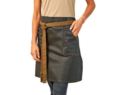Pevná denimová pracovní zástěra s voskovaným vzhledem 350 g/m (Barva černý denim, Velikost 70 x 50 cm)