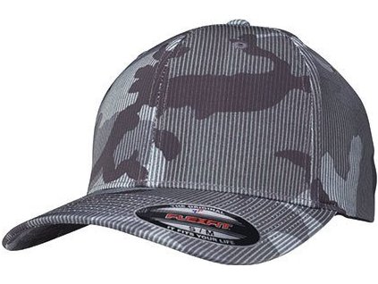 Proužkovaná Flexfit kšiltovka s elastanem s kamuflážovým vzorem (Velikost S/M, Barva tmavá kamufláž)