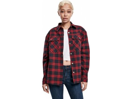 Dámská kostičkovaná oversize košile Urban Classics (Barva modrá námořní - červená, Velikost 3XL)