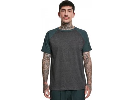 Pánské baseballové triko Urban Classics s krátkým kontrastním rukávem (Velikost XXL, Barva šedá uhlová - modrá petrolejová)