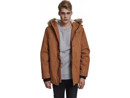 Zimní parka s odnímatelným límcem z umělé kožešiny Urban Classics (Barva černá, Velikost L)