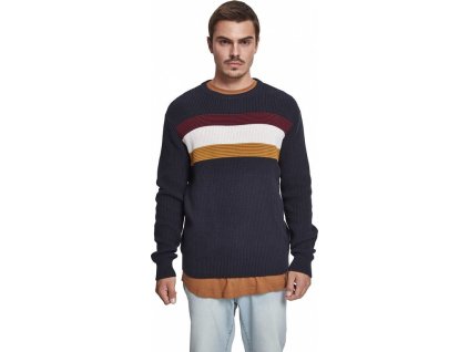 Pánský bavlněný svetr Urban Classics s barevnými pruhy (Barva modrá námořní tmavá, Velikost 3XL)