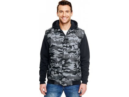 Prošívaná vesta Burnside s fleecovými rukávy a kapucí (Velikost S, Barva černá kamufláž)