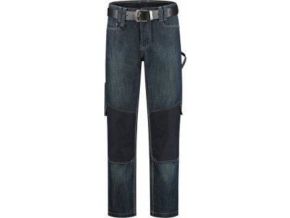 Odolné pracovní unisex kalhoty jeany s Cordurou v oblasti kolen (Barva modrá denimová, Velikost 32/34)