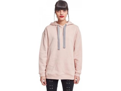 Dámská oversize mikina Urban Classics s kontrastními tkaničkami (Velikost L, Barva růžová světlá - šedá)