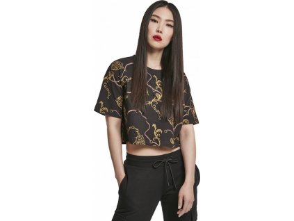 Luxusní oversize crop top tričko Urban Classics se zlatým vzorem