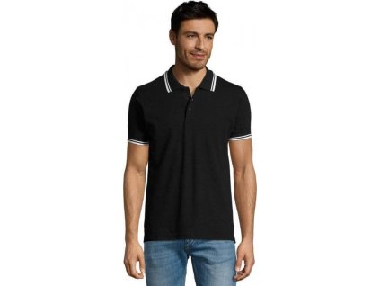 Pánská pevná piké polokošile Pasadena 200 g/m (Barva černá - zelená limetka, Velikost 3XL)