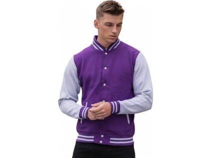 Pánská kontrastní bunda Varsity Just Hoods (Velikost XS, Barva červená vínová - šedá melír)