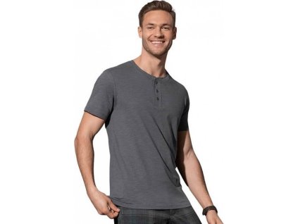 Lehké pánské bavlněné triko Shawn Henley s knoflíčky 140 g/m (Barva černá, Velikost L)