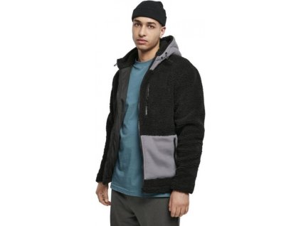 Fleecová bunda Sherpa s kožíškem (Velikost 3XL, Barva černá - šedá tmavá)