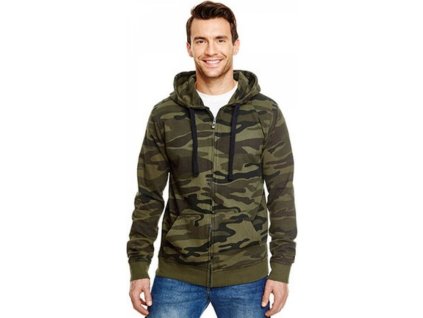Lehká kamuflážová rozpínací mikina Burnside 230 g/m (Barva černá kamufláž, Velikost 3XL)