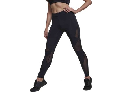 Dámské legíny Urban Classics se síťovými vsadkami po celé délce (Barva černá - černá, Velikost 3XL)
