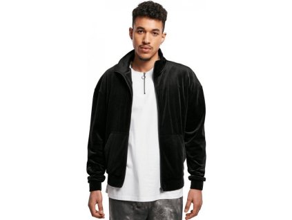 Sametová mikina se stojáčkem a dlouhým zipem Urban Classics (Barva černá, Velikost 3XL)
