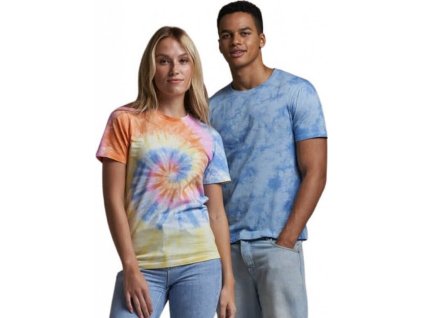 Unisex batikované tričko Just Tee (Velikost XS, Barva modrá nebeská)