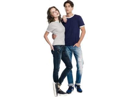 Bavlněné přiléhavé slim-fit tričko Boston s kontrasními lemy 165 g/m (Barva černá - šedá tmavá (proužky), Velikost L)
