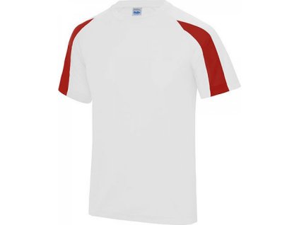 Sportovní tričko Just Cool s kontrastním pruhem na rukávu (Velikost S, Barva bílá - červená)