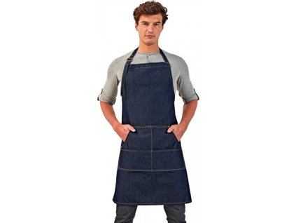 Džínová zástěra s keprovou vazbou se čtyřmi kapsami (Velikost 72 x 86 cm, Barva černý denim (ca. Pantone 433))