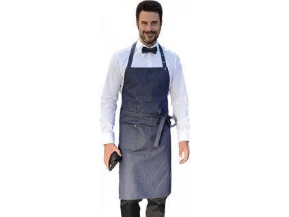 Džínová zástěra s laclem Nucciano s velkými vnějšími kapsami (Velikost 90 x 75 cm, Barva modrý denim)