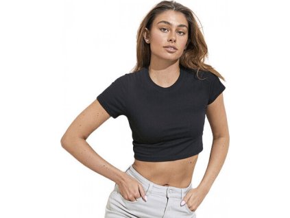 Směsové vypasované crop top tričko do pasu (Barva černá melír, Velikost L)