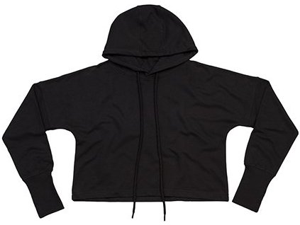 Volná teplá cropped french terry mikina do pasu s kapucí, organická bavlna (Barva černá, Velikost L)