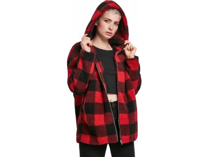 Dámská kostkovaná oversize bunda s vnitřním kožíškem (Velikost 3XL, Barva šedohnědá - černá)