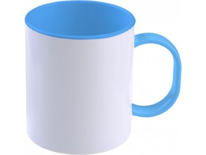 Světle modrý polymerový hrnek 300 ml s barevným vnitřkem a uchem AveTech