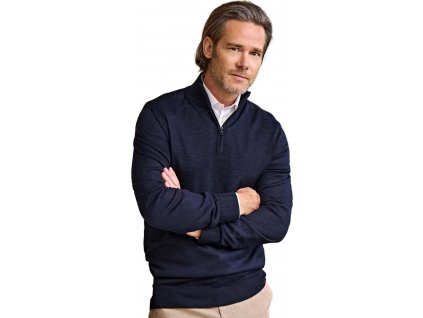 Pánský merino pulover s krátký zipem