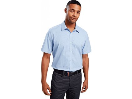 Pánská popelínová košile Gingham s drobným kostkovaným vzorem a krátkým rukávem (Barva černá - bílá, Velikost 3XL)