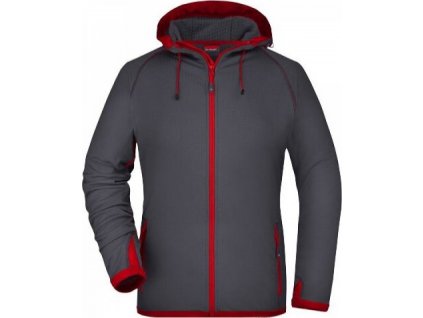 Dámská sportovní bunda s kapucí s rukávy s otvorem na palec, šedá uhlová - červená vel. M