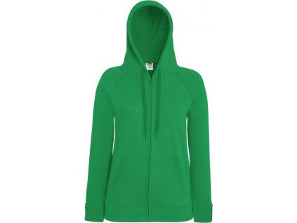 Lehká dámská mikina se zipem a kapucí, 80% bavlna zelená výrazná, vel. XL