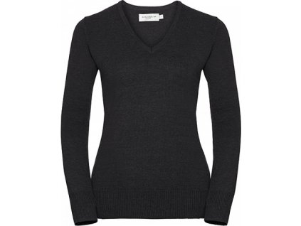 Pletený dámský pulover z polyakrylu s véčkovým výstřihem tmavě šedý melír, vel. L