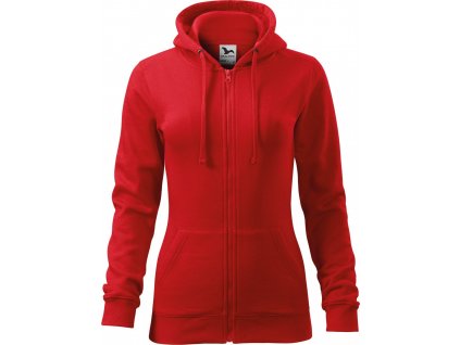 Dámská celopropínací mikina Trendy Zipper s kapucí s podšívkou 65% bavlny Červená, vel. XS