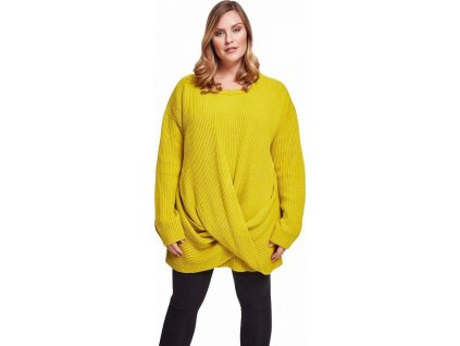 28425 8 damsky oversize svetr urban classics z polyakrylu s krizenim na brise lemonmustard vel xl