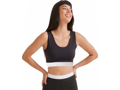 Sportovní crop top podrpsenka s měkkou žakárovou páskou (Barva černá - černá, Velikost L)