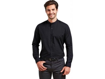Pánská košile Grandad s dlouhým rukávem a pasovým límcem (Barva černá, Velikost 3XL)