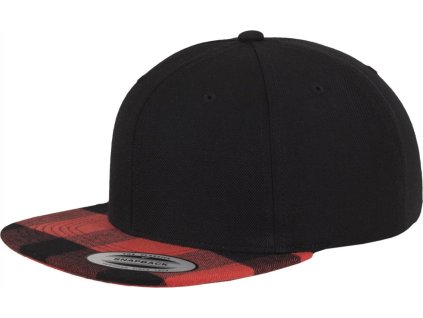 Kostkovaná kšiltovka snapback se zesíleným čelem ze směsi vlny a bavlny (Barva černá - červená, Velikost one size)