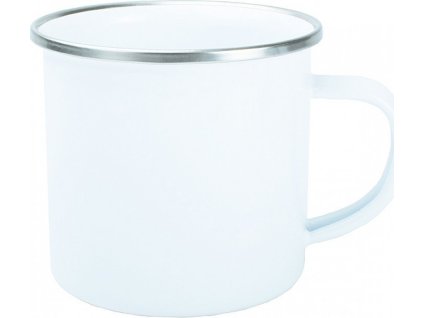 Smaltovaný plechový bílý hrnek 18 Oz - stříbrný lem