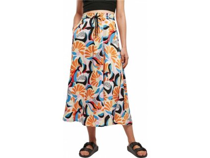 Dámská midi sukně s kapsami a barevným potiskem Urban Classics (Barva magicmangoabstract, Velikost 3XL)